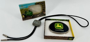 John Deere Belt Buckle, Bolo Tie & Picture Frame Mixed Lot