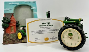 John Deere 730 Tractor Clock by Danbury Mint and Picture Frame