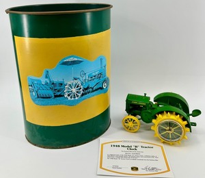 John Deere 1948 Model B Tractor Clock With Metal Trash Can