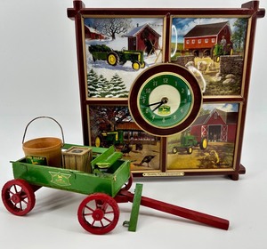 John Deere Clock & Decorative Wagon Set