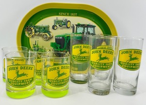 John Deere Glasses & Tray Set (Lot of 9)