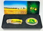 Decorative Folding Pocket Knife & Belt Buckle Set in Tin Case