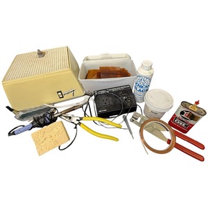 Stained Glass Workshop Lot with Grinder, Cutters, Soldering Equipment & Supplies