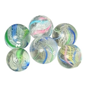 Collection of 6 Antique Handmade Latticino Swirl Marbles  1800s