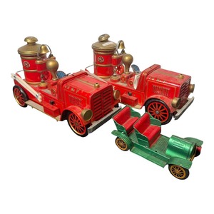Vintage Toy Fire Truck & Vehicle Collection with Tin Steam Engine