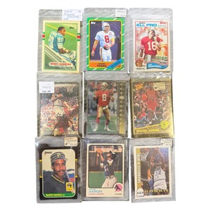 Sports Card Collection Featuring Jordan, Montana, Young, Sanders, Bonds, Aaron & ONeal, Jordan.