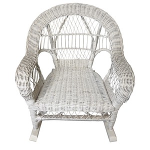 Vintage White Wicker Childrens Rocking Chair