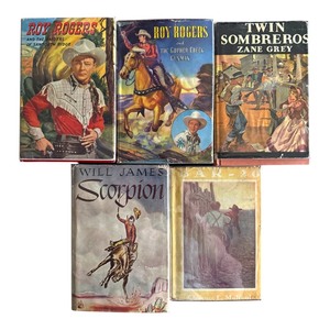 Collection of Vintage Western Books with Dust Jackets  Roy Rogers, Zane Grey & Will James