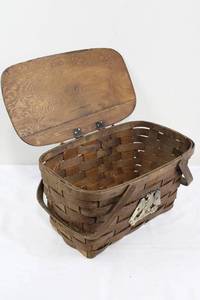 Vintage Woven Picnic Basket With Eagle Emblem