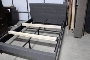Queen Upholstered Bed Frame With Headboard & Slats