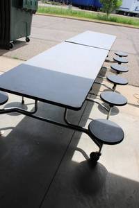 SICO Folding Rollaway Table With Attached Stools 30 x 12