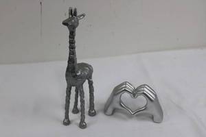 Mixed Metal Giraffe Figurine & Heart Hand Sculpture