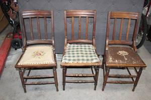 Wood Dining Chairs With Needlepoint Seats (Set of 3)