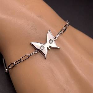 Natural Diamond Butterfly Charm Paperclip Chain Bracelet VIDEO