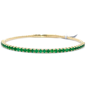 New 1.79 Carat Natural Emerald Tennis Flex Bangle Bracelet in Yellow Gold Retail $12,990 Tag VIDEO