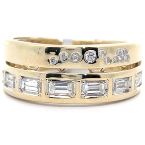0.54 Carat Natural Diamond Baguette & Round Double Stack Tapered Ring in 14k Yellow Gold $8.990 Retail Tag VIDEO