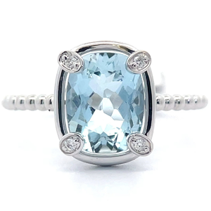 New 1.70 Carat Natural Aquamarine & Diamond Bezel Cathedral Ring in 14k White Gold $1,600 Retail Tag VIDEO