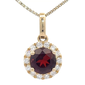 New 0.77 Carat Natural Garnet & Diamond Round Halo Pendant in 14k Yellow Gold $900 Retail Tag VIDEO