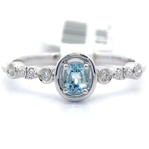 0.31 Carat Natural Aquamarine & Diamond Bezel Ring in 14k White Gold VIDEO