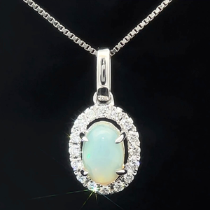 0.37 Carat Natural Opal & Diamond Halo Pendant VIDEO