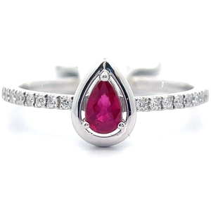 0.39 Carat Natural Ruby & Pav Diamond Bezel Ring in 14k White Gold VIDEO