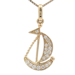 0.10 Carat Natural Diamond Pav Boat Pendant in 14k Yellow Gold VIDEO