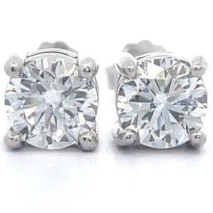 Classic 1 Carat Diamond Solitaire Round Stud Earrings in 14k White Gold VIDEO