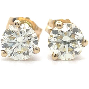 1.01 Carat Diamond Round Solitaire Stud Three-Prong Martini Earrings in 14k Yellow Gold VIDEO
