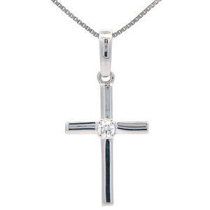 Natural Diamond Solitaire Cross Pendant in 14k White Gold VIDEO