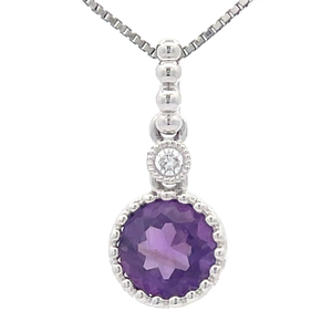 0.48 Carat Natural Amethyst & Diamond Bezel Two-Stone Pendant in 14k White Gold VIDEO