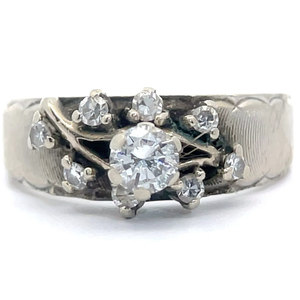 0.38 Carat Natural Diamond Vine Trellis Estate Ring in 14k White Gold VIDEO
