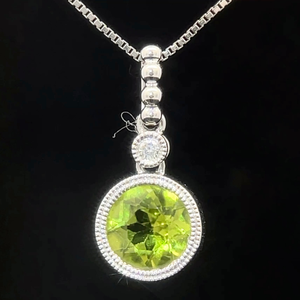 0.83 Carat Natural Peridot & Diamond Two-Stone Pendant in 14k White Gold VIDEO
