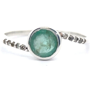 Natural Emerald Bezel & Pav Diamond Curved Ring VIDEO