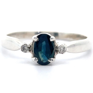 Oval Natural Blue Sapphire & Diamond Three-Stone Ring VIDEO