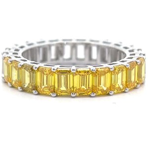 4.86 Carat Fancy Yellow & White Diamond Baguette Half & Half Eternity Ring in 14k Gold *VIDEO*