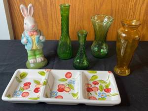 Decorative Rabbit Figurine, Glass Vases & Tabletops Gallery Tray Mixed Lot