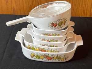 Corning Ware Bakeware -  Nesting Spice of Life Dish Set & Sauce Pan (Lot of 6)