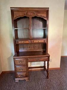 Hutch Desk - Solid Wood 2 Piece Desk With Drawers & Shelves