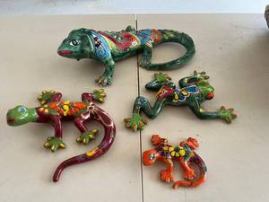 Unique Ceramic GeckosLizard Wall Art Hand Painted F. Torres (Lot of 4)