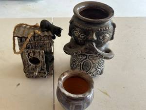 Decorative Pottery Vases - Marujaldo Signed Set of 2 & Decorative Bird House