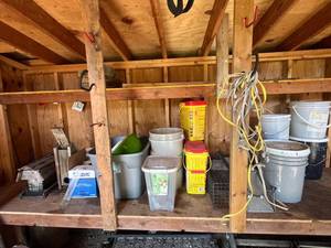 Shop Supplies & Storage Bins Mixed Lot With Oregon 18 Bar & Chain Combo - content quantities unverified
