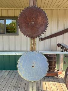 Saw Blade Yard Art - Pair of Mounted Decorative Blades (Lot of 2)