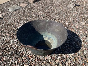 Large Copper Cauldron - Riveted Vessel With Ring Handles