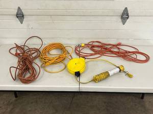 Extension Cord Lot - Assorted Heavy-Duty Cords & Reel