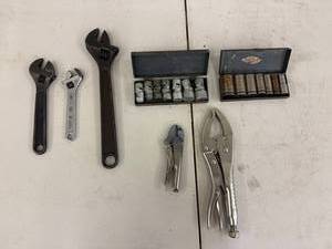Hand Tools Mixed Lot - Craftsman Wrenches, Locking Pliers & Socket Sets