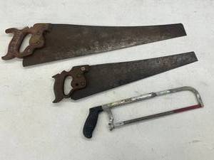Hand Saw Mixed Lot - 2 Crosscut Saws & Hacksaw