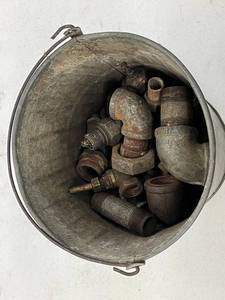 Pipe Fittings - Assorted Steel & Galvanized Mixed Lot in Bucket