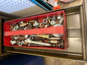 Tool Box & Pipe Fittings Mixed Lot - Assorted Steel, Brass & Cast Fittings