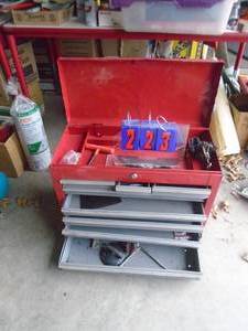 5 drawer tool box. With misc. As shown.