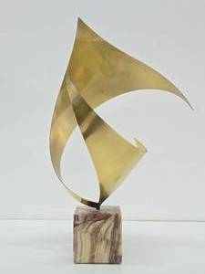 Excellent Signed Vintage C JERE Brass Sculpture wMarble Base
